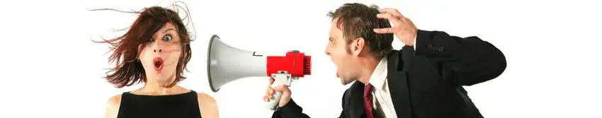 Guy with megaphone screaming at production assistant.