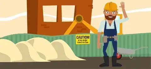 Cartoon explainer video still of construction worker.