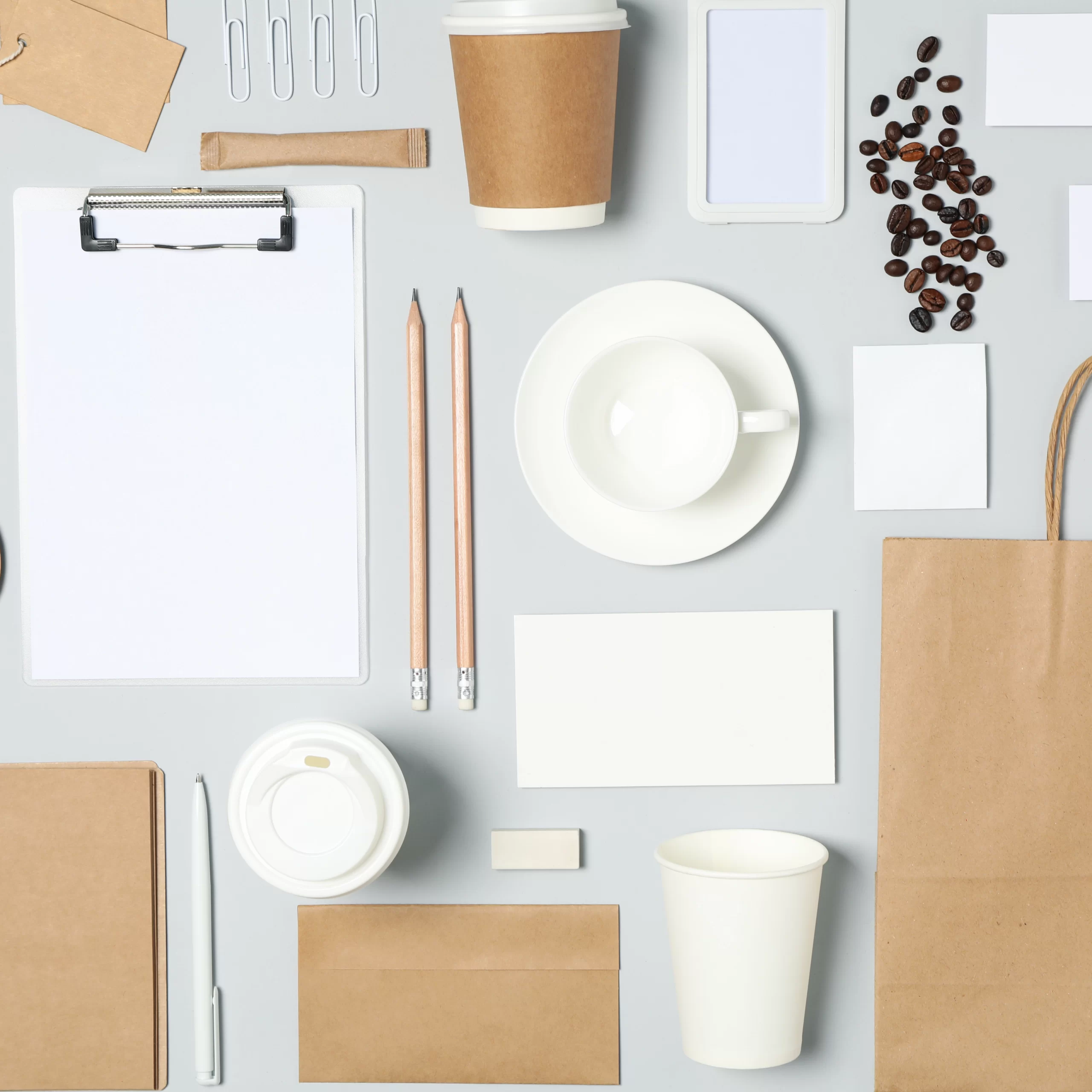 Overhead shot of non-branded paper products.